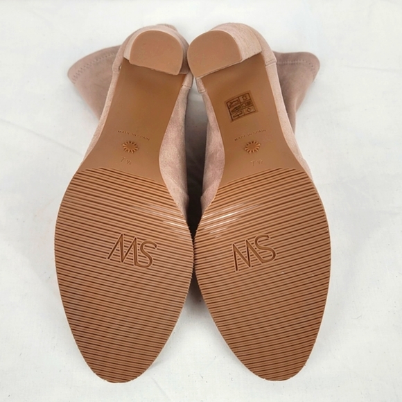 Stuart Weitzman Highland Nude Stretch Suede Block Heels Annkle Boots size 7.5 M - Picture 8 of 10